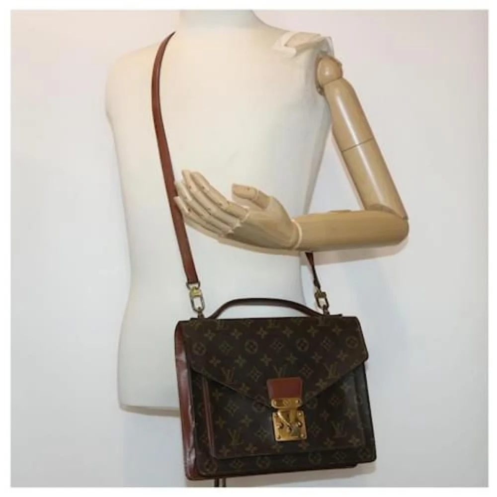 LOUIS VUITTON Monogram Monceau Satchel Bag Brown